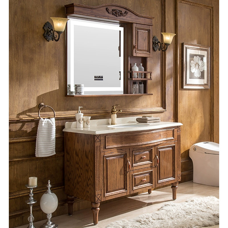 Meuble-lavabo en chêne de style européen avec lavabo en céramique pour salle de bain, 43"