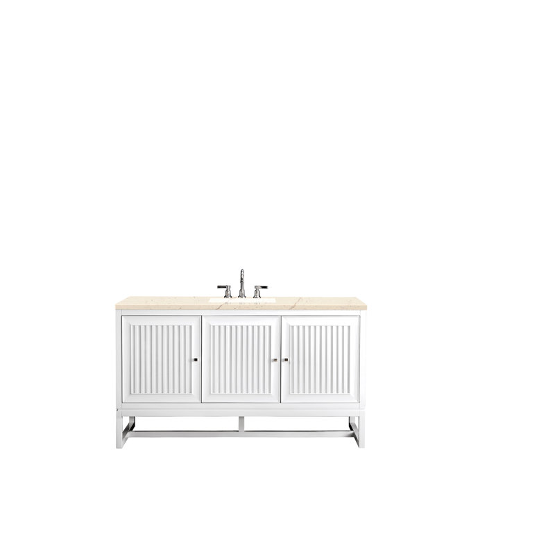 Athens 60'' W Single Vanity, Carrara White, Glossy White, 8" Widespread
