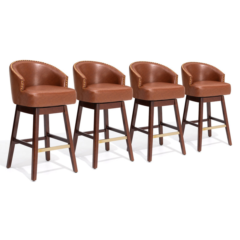 Swivel 31.9'' Faux Leather Bar Stool, Brown, Brown