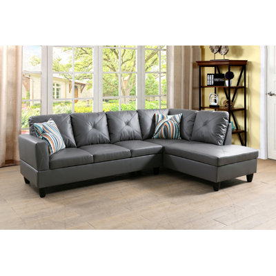Ensemble de canapé modulaire en similicuir 2 pièces avec méridienne gris clair