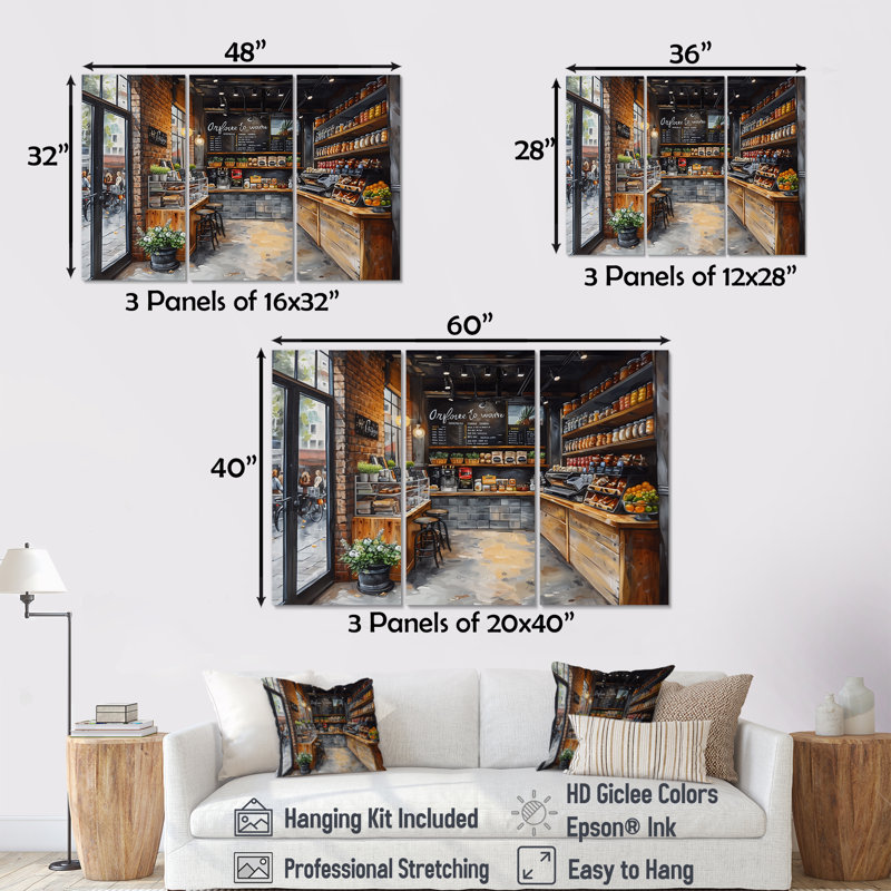 Oubre Gray Vintage Boutique Charm I - Stores & Boutiques, ensemble d'art mural, Toile tendue, H 40 po x l 60 po x P 1 po