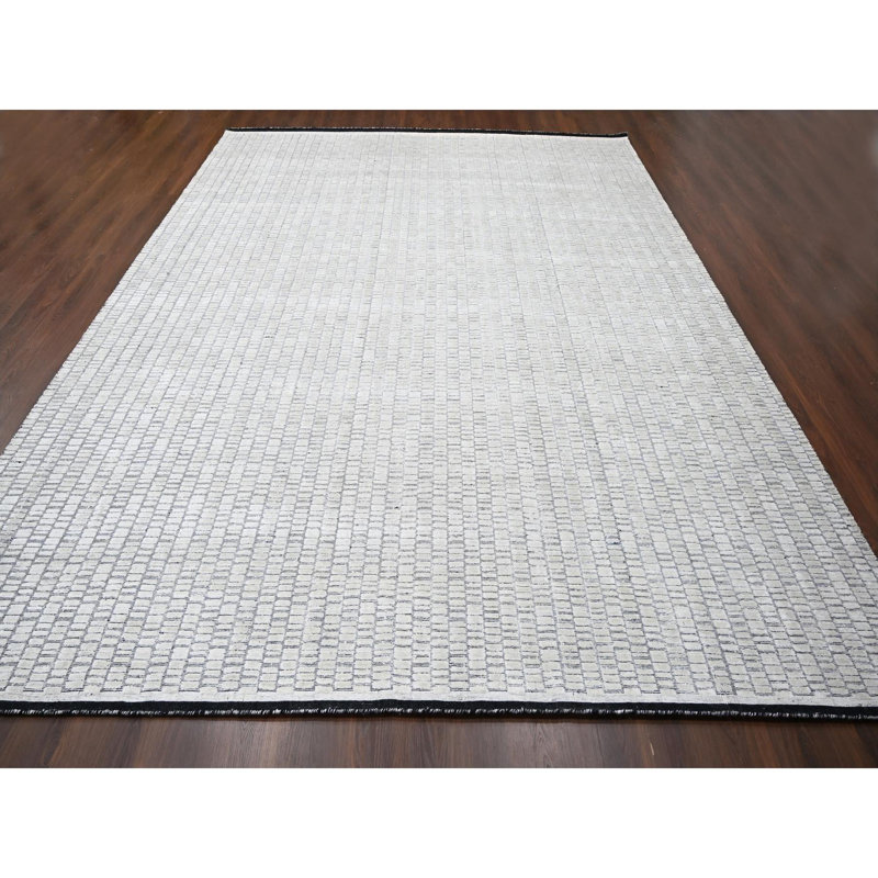 Tapis ivoire noué à la main de conception unique 12 pi 4 po x 15 pi New Age Trine