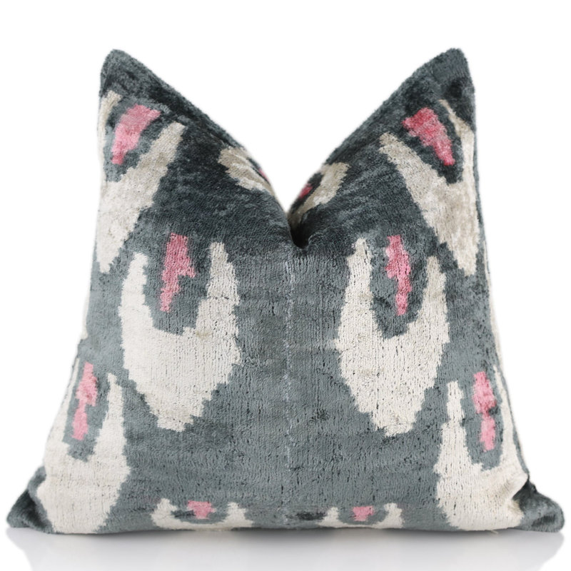 Coussin décoratif en velours gris et rosé - 16 x 16 | Luxe fait à la main