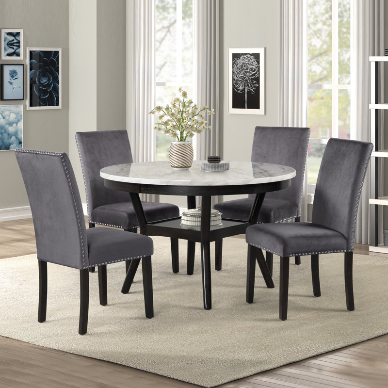 Celeste 48'' Round Espresso Wood & Faux Marble Dining Table