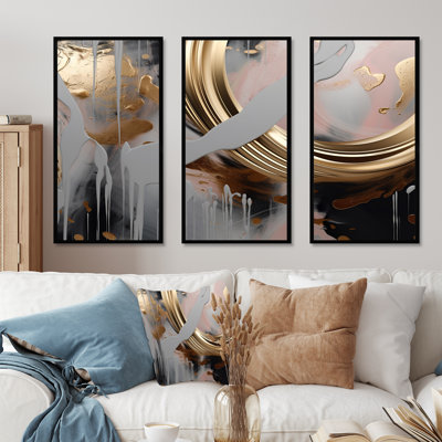 Abstract Golden And Pink Infinity Rivers II - Liquid Ink Abstract Wall Art