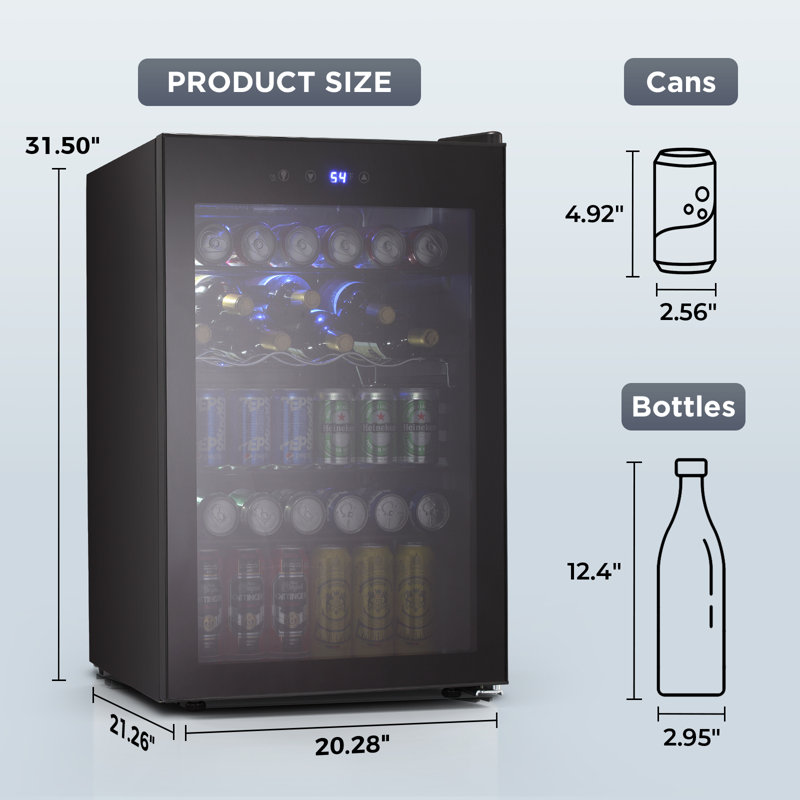 20.3"W 4.4 Cu.ft Mini Fridge, 37 Bottles/145 Cans,Beverage Fridge with Touch Control, 32-61℉, <38dB, LED, Removable Shelves, Stainless Steel Frame
