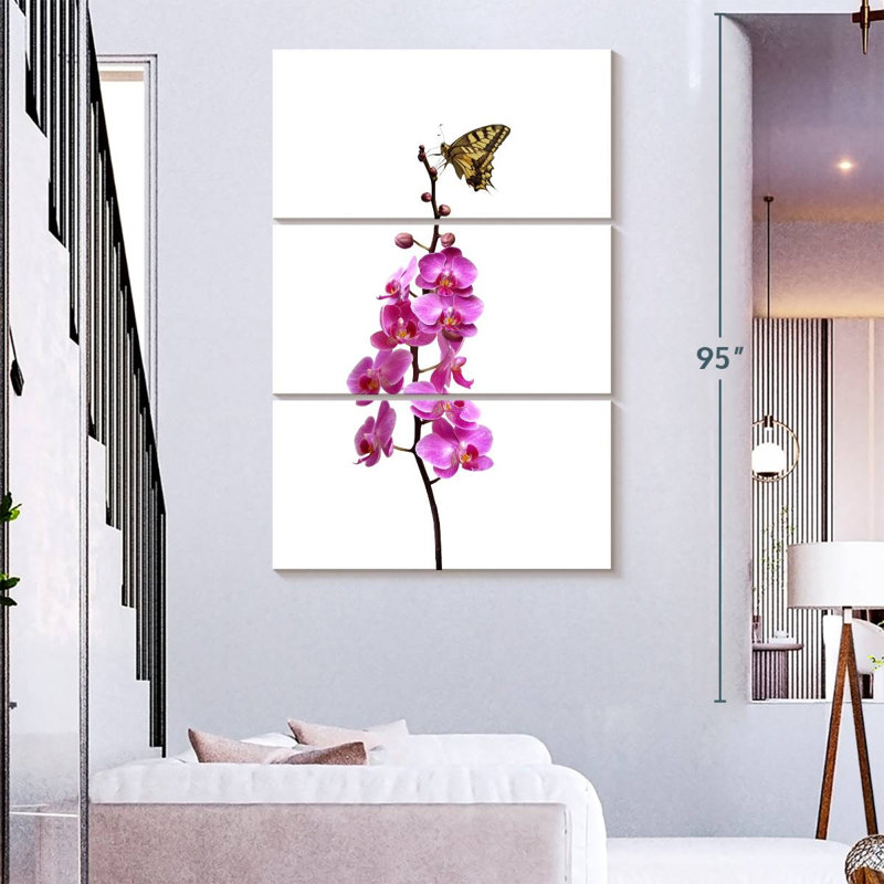 Papillon Brampt sur une tige d'orchidée, H 74 po x l 48 po