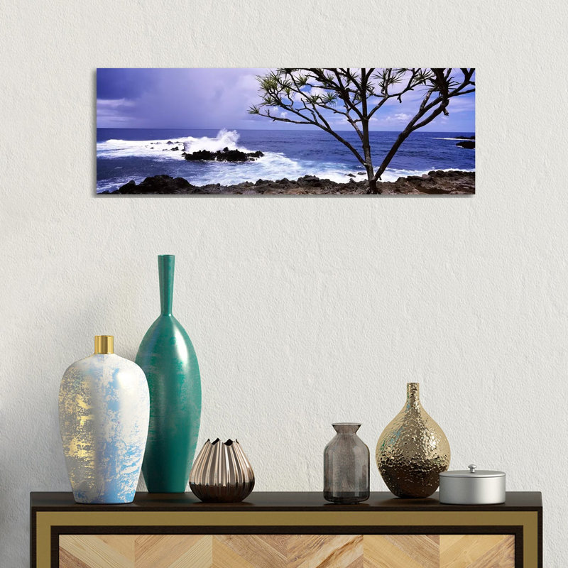 Tree On The Coast, Honolulu Nui Bay, Nahiku, Maui, Hawaii, USA - Wrapped Canvas Panoramic Print