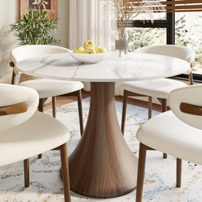 Dark Brown Walnut Tone Round Dining Table For 2/4 Bistro Table Breakfast Nook Table For Indoor And Outdoor Use