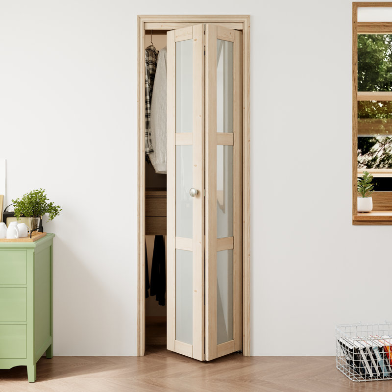 Porte pliante en verre pin 3 bruts non fini avec ensemble de quincaillerie (garde-manger, placard), 24 po x 80 po