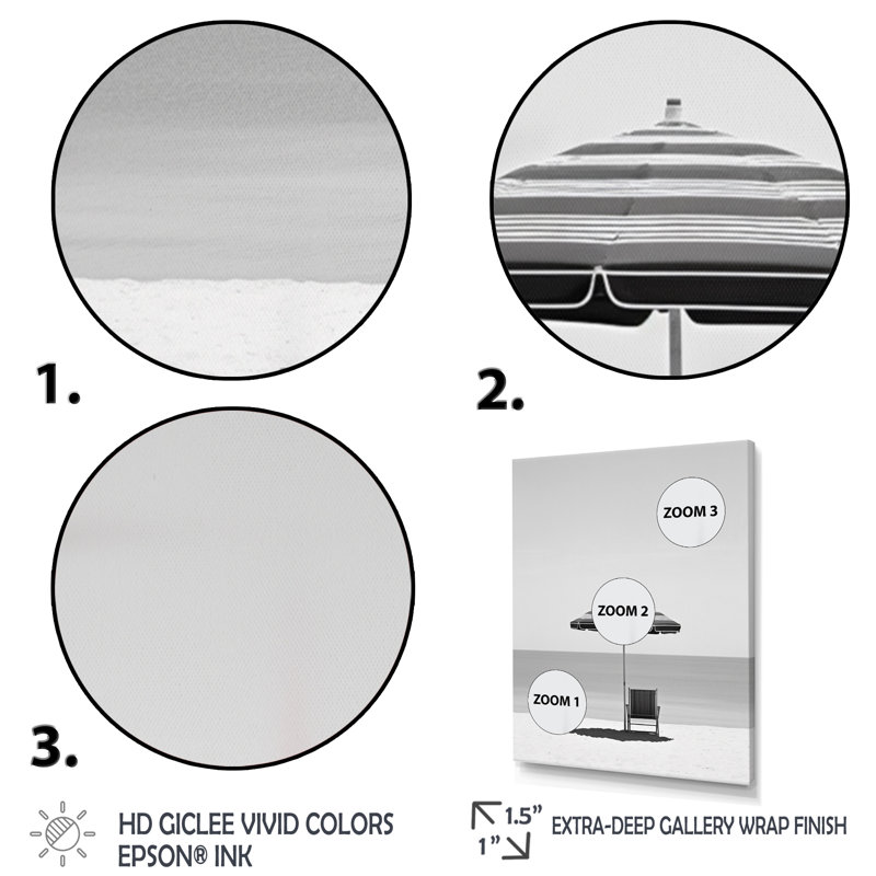 «Black and White Minimalisme Beach Photo II», reproduction sur toile, H 32 po x l 24 po x P 1 po, Cadre flottant noir