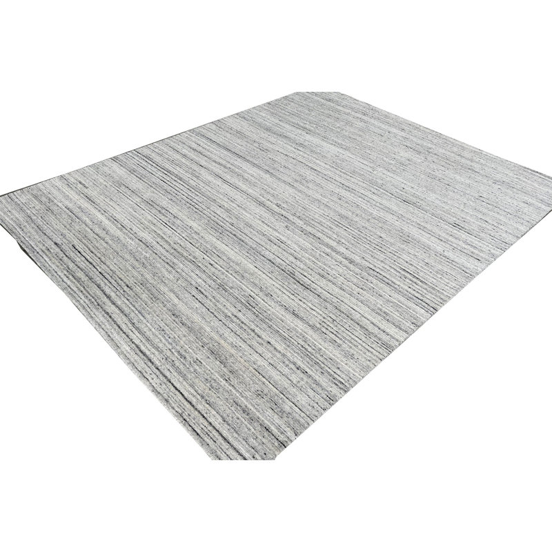 Tapis gris en laine noué à la main gris, 9 pi x 12 pi