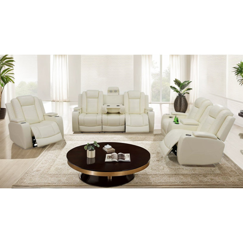 Ensemble de canapé inclinable 3 pièces Raichelle, Blanc