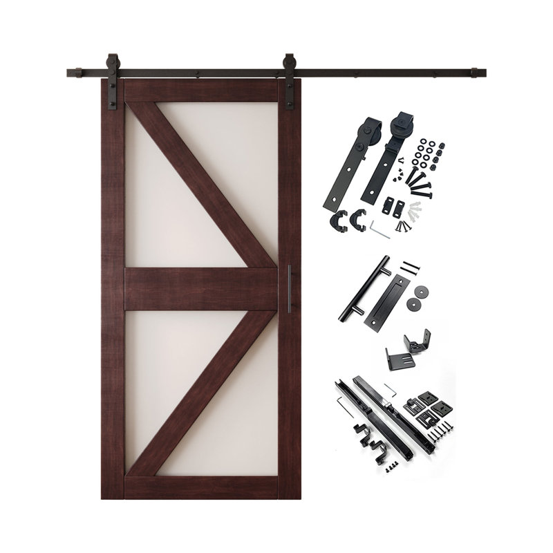 Porte de grange non assemblée et fini en verre avec motif à flèche 30 po x 84 po Homacer Red Homacer, 30" x 84"