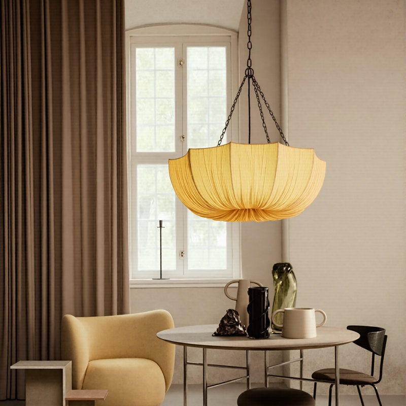 Hokku Designs Three-Light Pendant Bowl Fabric Shade