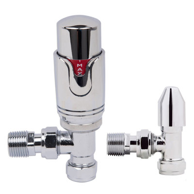 Angled Chrome Thermostatic Valve And Manual Control Designer Radiator Valve 15Mm