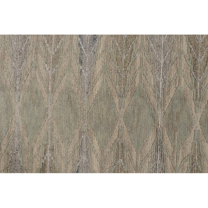 Scandinavian Hand Knotted Wool Geometric Area Rug, Rectangle 10' x 14'