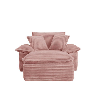 47" Oversized Sofa Chair and a Half with Deep Seat & Movable 2-Layer Ottoman Set, Cloud Sofa Bed with Chaise, 1-Seater Modular Sectional Sleeper Couch for Living Room, No Assembly Teddy-Fleece