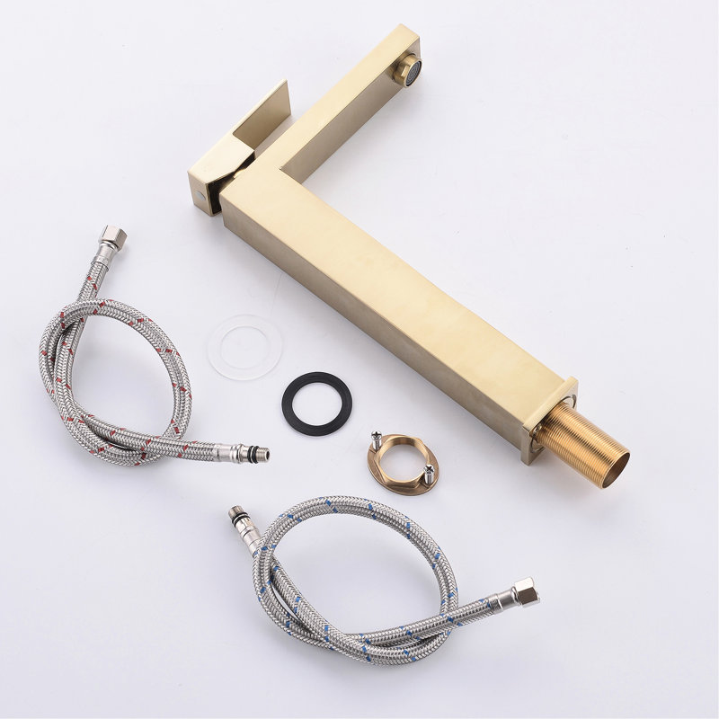 Robinet de lavabo doré de luxe - Commande et garniture en céramique incluses - Finition brossée moderne - Fonctionnement à poignée unique
