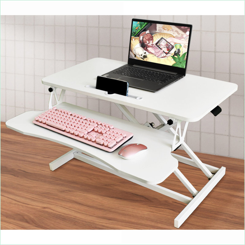 Desk Converter, Height Adjustable Sit to Stand Riser with Wide Keyboard Tray for Dual Monitors | White | MDF+Metal, White