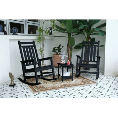 Outdoor Rocking Chair Set With Side Table, 3-Piece Rocking Chair Set With Wood-Texture,All Weather-Resistant (Includes 2 Rocking Chairs And 1 Table)