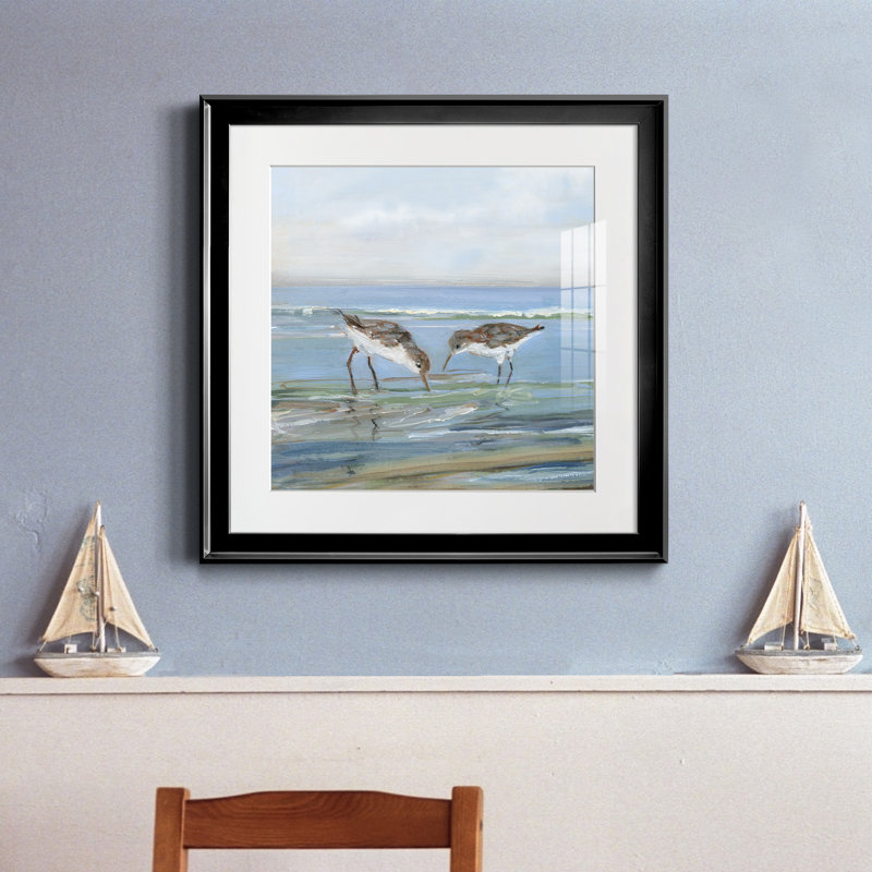 Seabird Beach II - peinture encadrée, Toile avec cadre noir, H 17,5 po x l 17,5 po x P 1,5 po