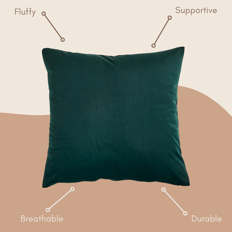 Coussin en velours de couleur unie, Carré, Vert foncé, H 18 po x l 18 po