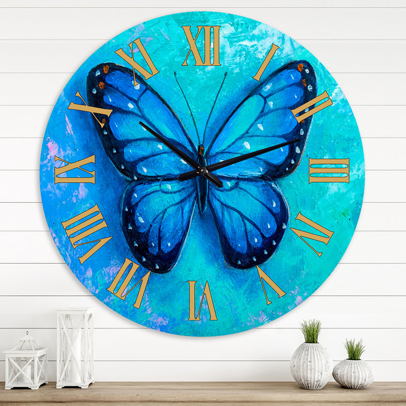 Portrait de papillon multicolore IV - horloge murale moderne, Médium