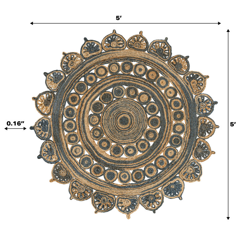 Tapis bleu / naturel Skyller Flora Medallion, Rond 5 pi