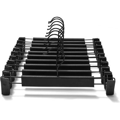 10 Pack Clothes Pants Hangers, Space-Saving Skirt Holders With 360 ° Swivel Hooks, Adjustable Clips, Trouser Coat Garment Jeans Black