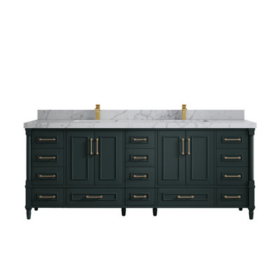 84 In. W X 22 In. D Aberdeen Double Sink Bathroom Vanity In Dark Forest Green With 2 In. Venatino Quartz -  Willow Collections, ABD_DGN_VNT_84