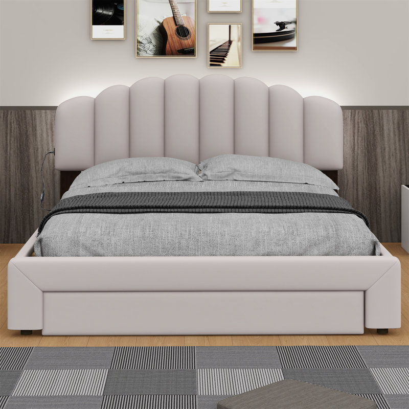Ashiley Upholstered Panel Storage Bed, Beige