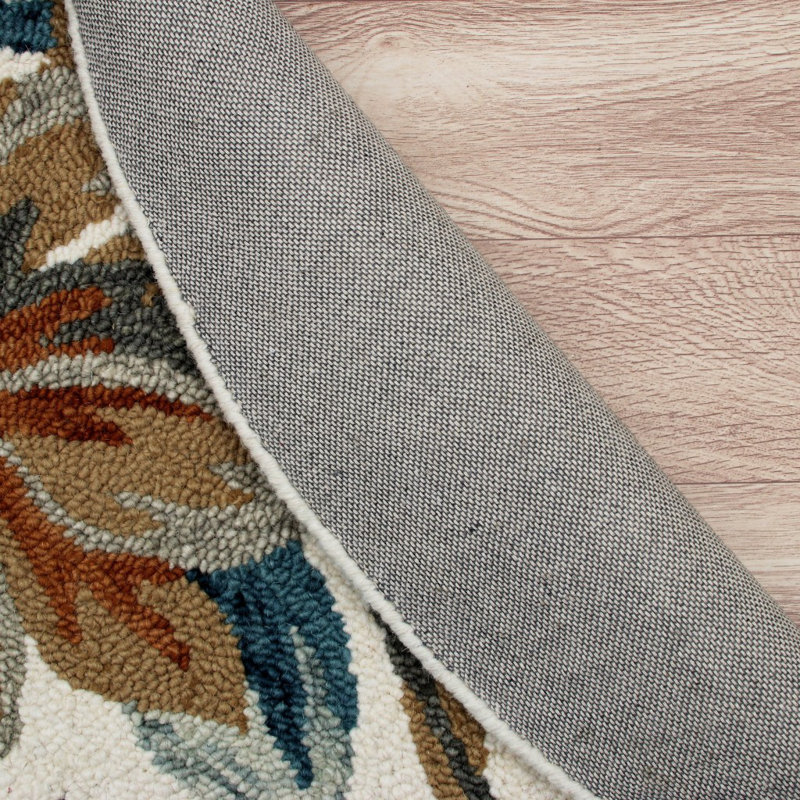 Tapis rond en laine touffeté à la main à motif floral bleu / orange / noir, Rond 6 pi
