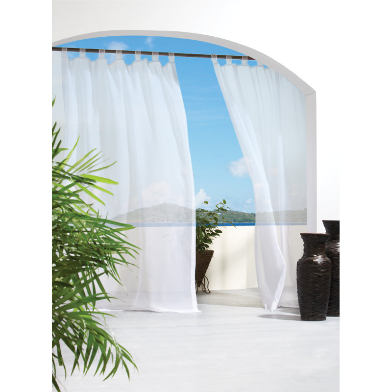 Hottinger Solid Sheer Outdoor Tab Top Single Curtain Panel, 54" W x 96" L, White