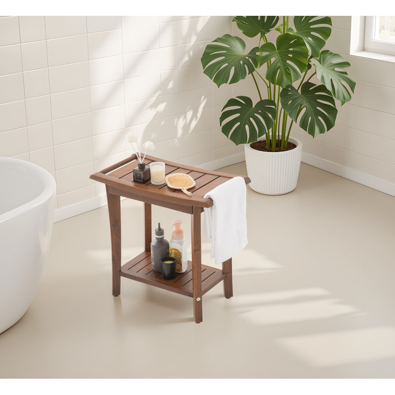 19"W Solid Wood Shower Bench, Walnut