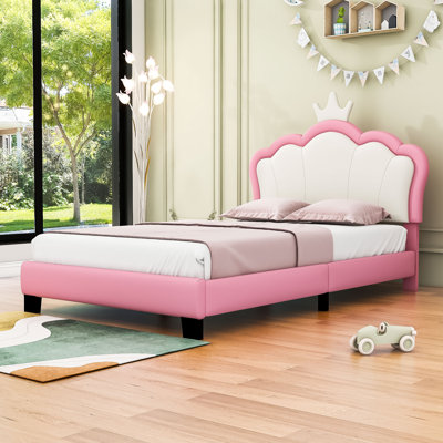 Upholstered Platform Bed With Crown Headboard