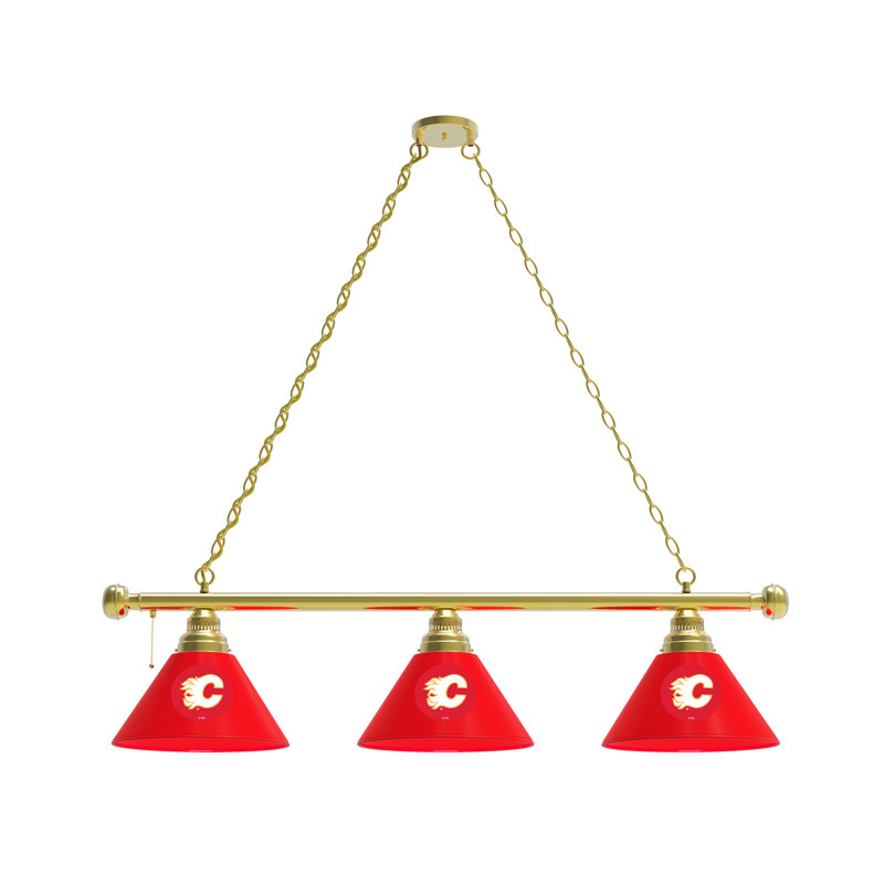 3 - Light Pool Table Lights Pendant, Brass, Calgary Flames