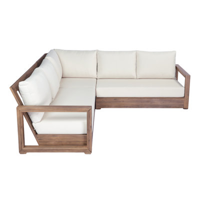 Canapé modulaire d'extérieur en bois d'acacia avec design à lattes et coussins surdimensionnés Dawson