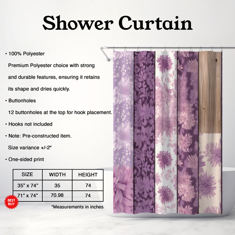 Lavender Vibes - Rideau de douche Premium, H 74 po x l 71 po
