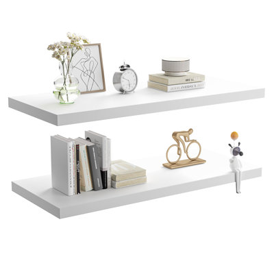  12 Inch Deep Floating Shelf, 36 x12 Inch Large Wall Mounted Shelf for Kitchen, Bathroom, Living Room, Black (2 Pack)