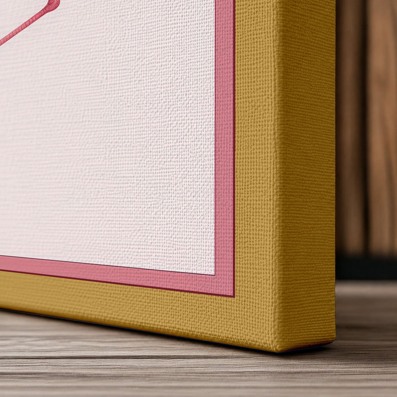 Flamingo in Bloom Botanical - Wrapped Canvas, 24x16 - 61.0 x 40.6 cm, Ochre Border