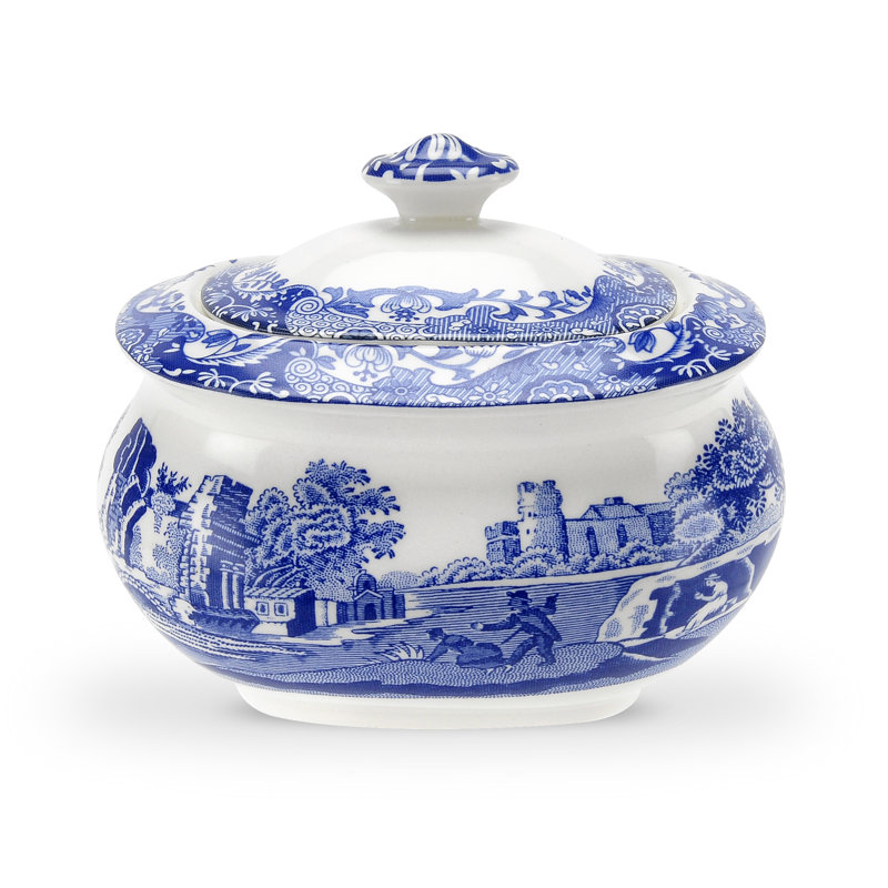 Spode Blue Italian Covered Sugar Bowl 9 Oz