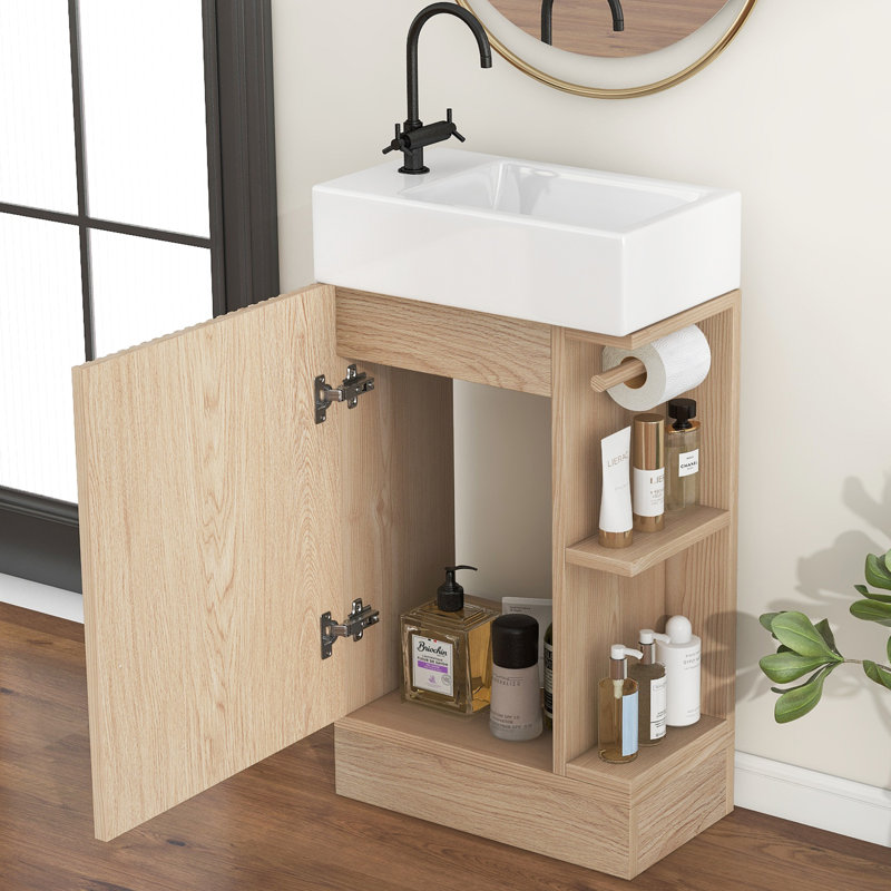 Meuble-lavabo simple en coton 18,6 po avec plateau en céramique, Brun