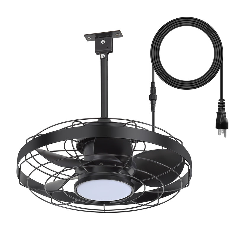 20" Outdoor Waterproof Ceiling Fan With Light And Remote, Plug In Wet Rated Modern Hanging Caged Fans For Patio, Gazebos, Backyards