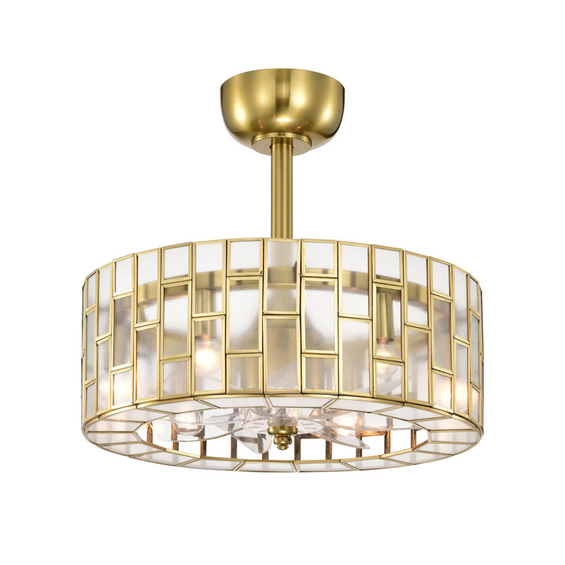 Belmonte Brass Fandelier Lighted Ceiling Fan With Crystal Shade Brass Trim Remote Control