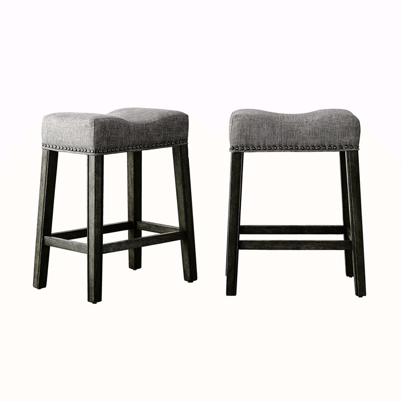 Ensemble de 2 tabourets de comptoir rembourrés sans dossier, Gris, Gris