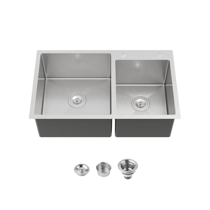 Évier de cuisine à double cuve en acier inoxydable 32 "L Overmount, Brushed Nickel