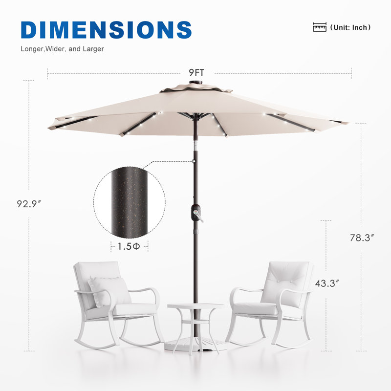 Parasol de marché éclairé 108 po Dor, Beige
