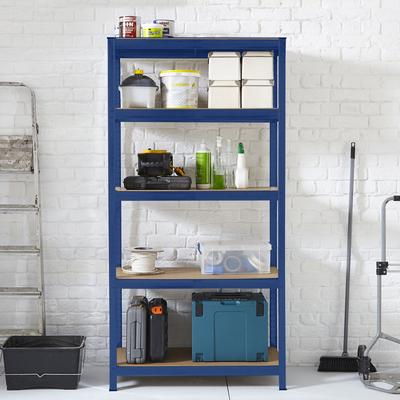 Alameddine 90cm W Steel Height -Adjustable Shelving Unit, Blue