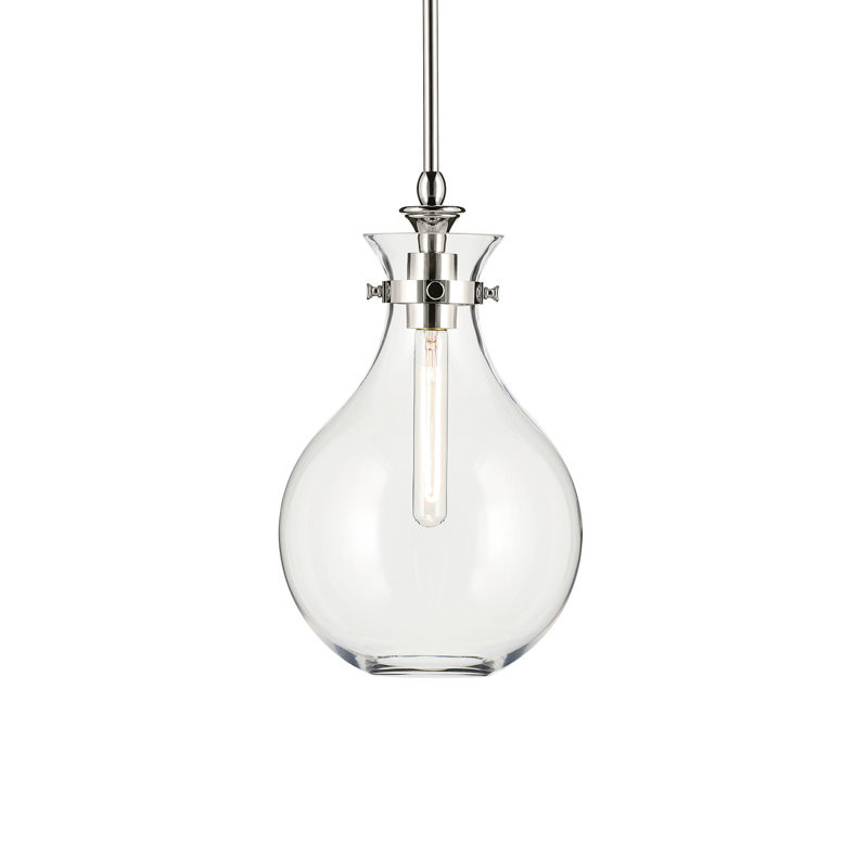 1 Light Pendant with Opal Glass, Clear, Polished Nickel, 16.25" H x 9.75" W